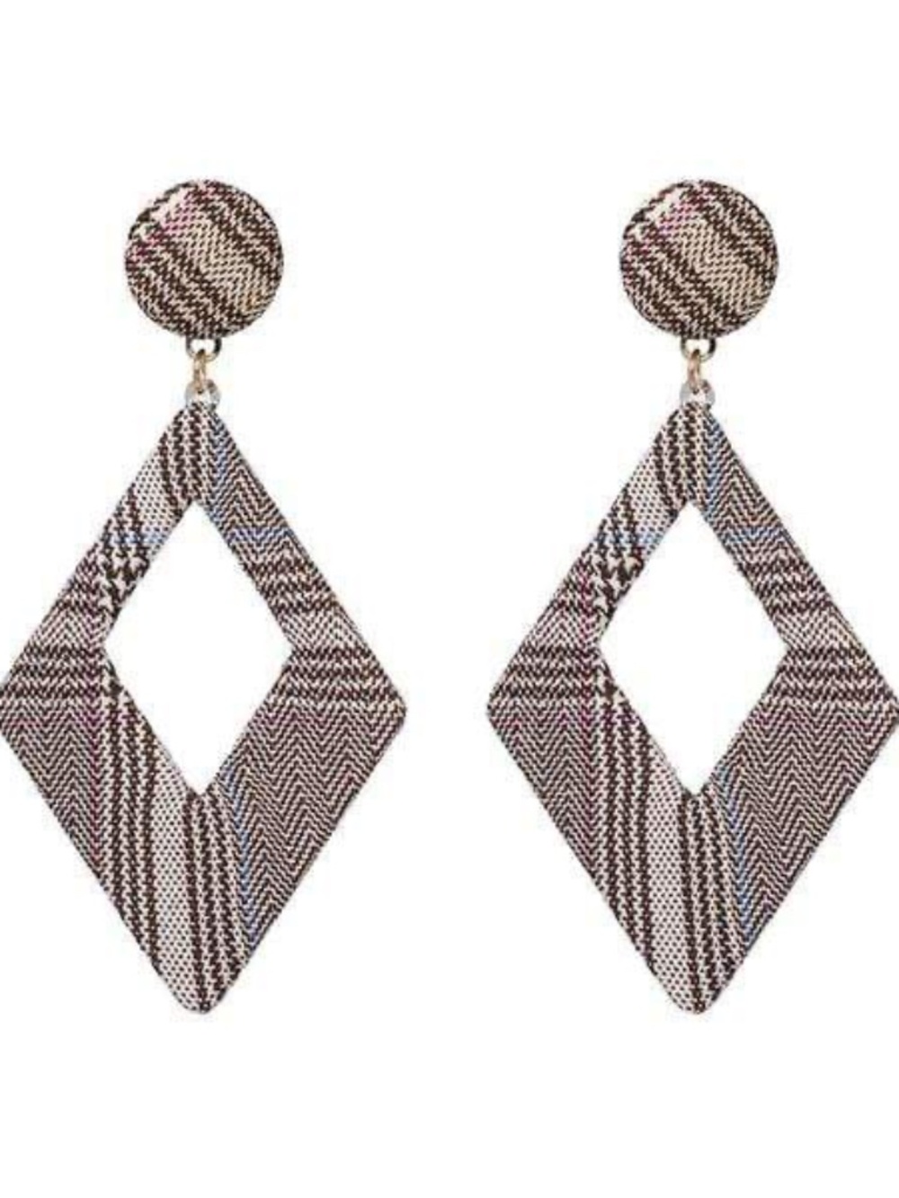 Womens Brown Fabric‎ Diamond Shape Post Earrings